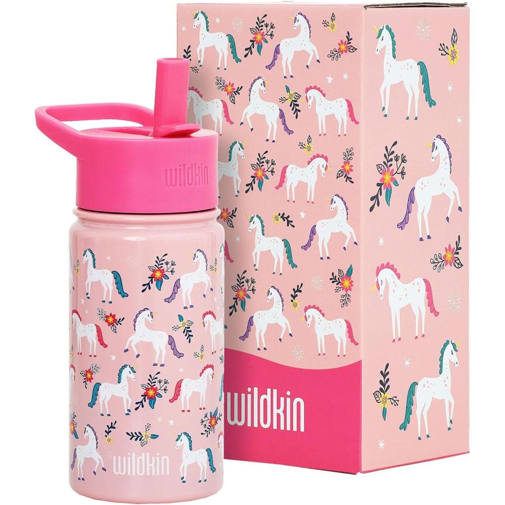 imageWildkin Mossy Oak 32oz Kids Water Bottle Leakproof VacuumInsulated Durable EasyClean Bottom LandMagical Unicorns