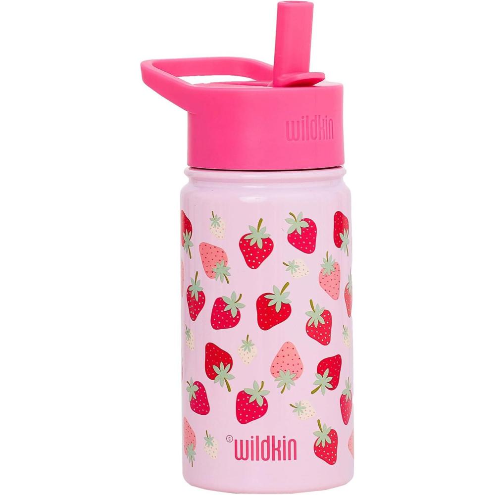 imageWildkin Mossy Oak 32oz Kids Water Bottle Leakproof VacuumInsulated Durable EasyClean Bottom LandStrawberry Patch