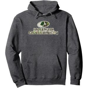Mossy Oak Obsession Camouflage Classic Outdoors Logo Pullover Hoodie(Dark Heather Grey)
