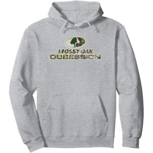 Mossy Oak Obsession Camouflage Classic Outdoors Logo Pullover Hoodie(Heather Grey)