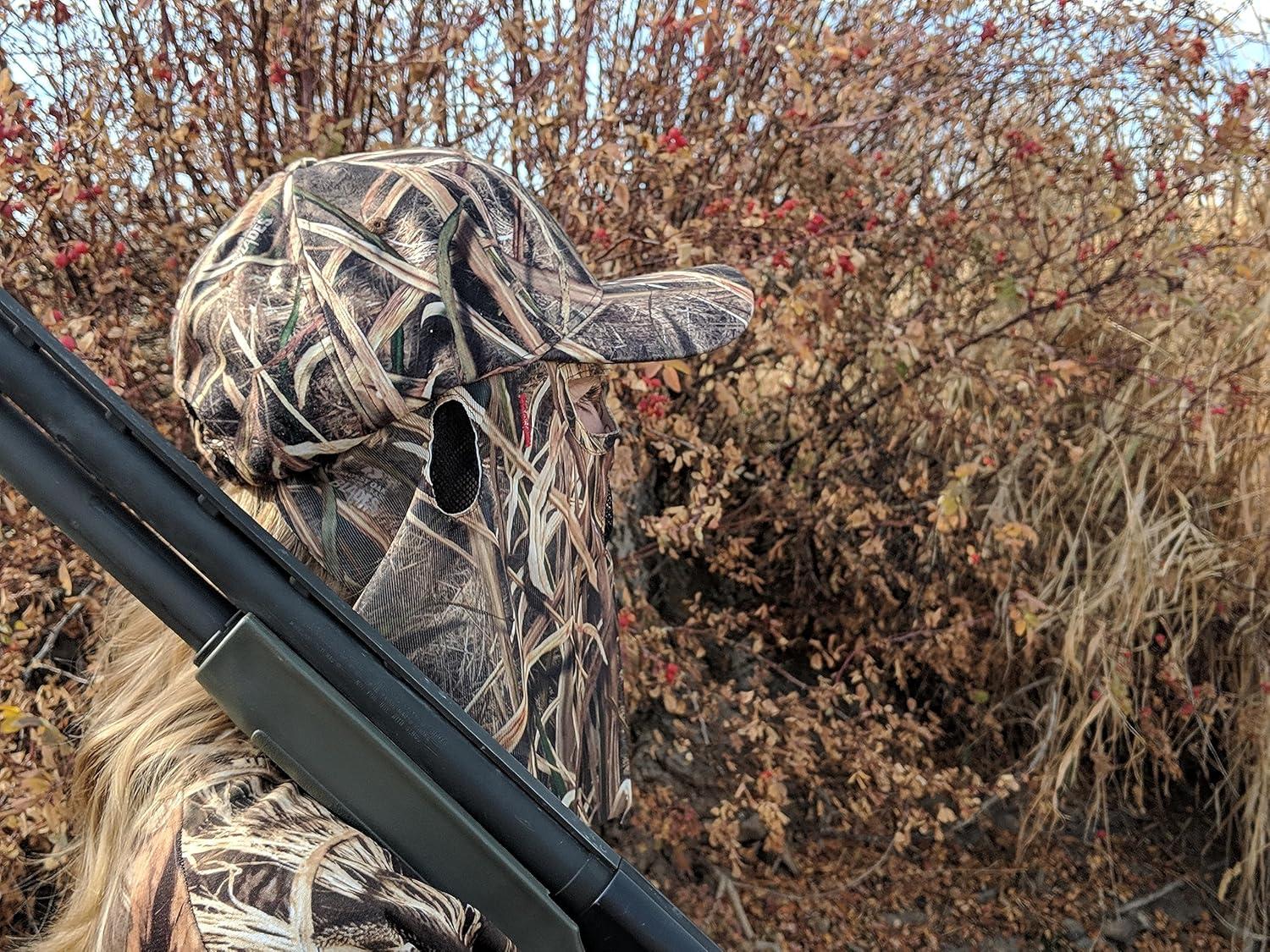 imageQuikCamo Mossy Oak Shadow Grass Blades Camo Hat with Builtin Face Mask for Duck Hunting Adj Velcro Closure
