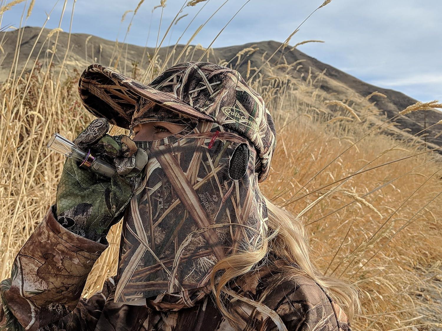 imageQuikCamo Mossy Oak Shadow Grass Blades Camo Hat with Builtin Face Mask for Duck Hunting Adj Velcro Closure