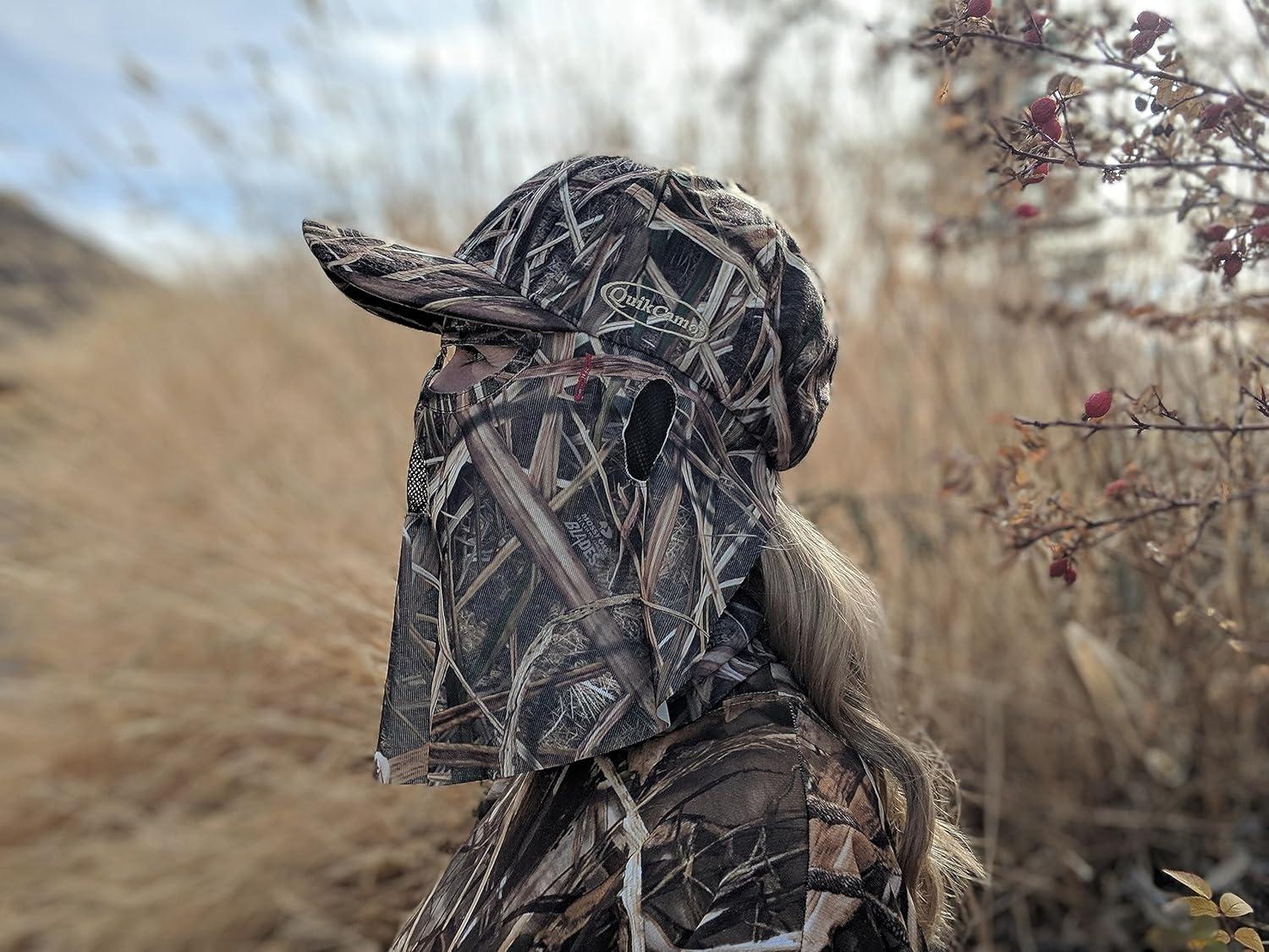 imageQuikCamo Mossy Oak Shadow Grass Blades Camo Hat with Builtin Face Mask for Duck Hunting Adj Velcro Closure