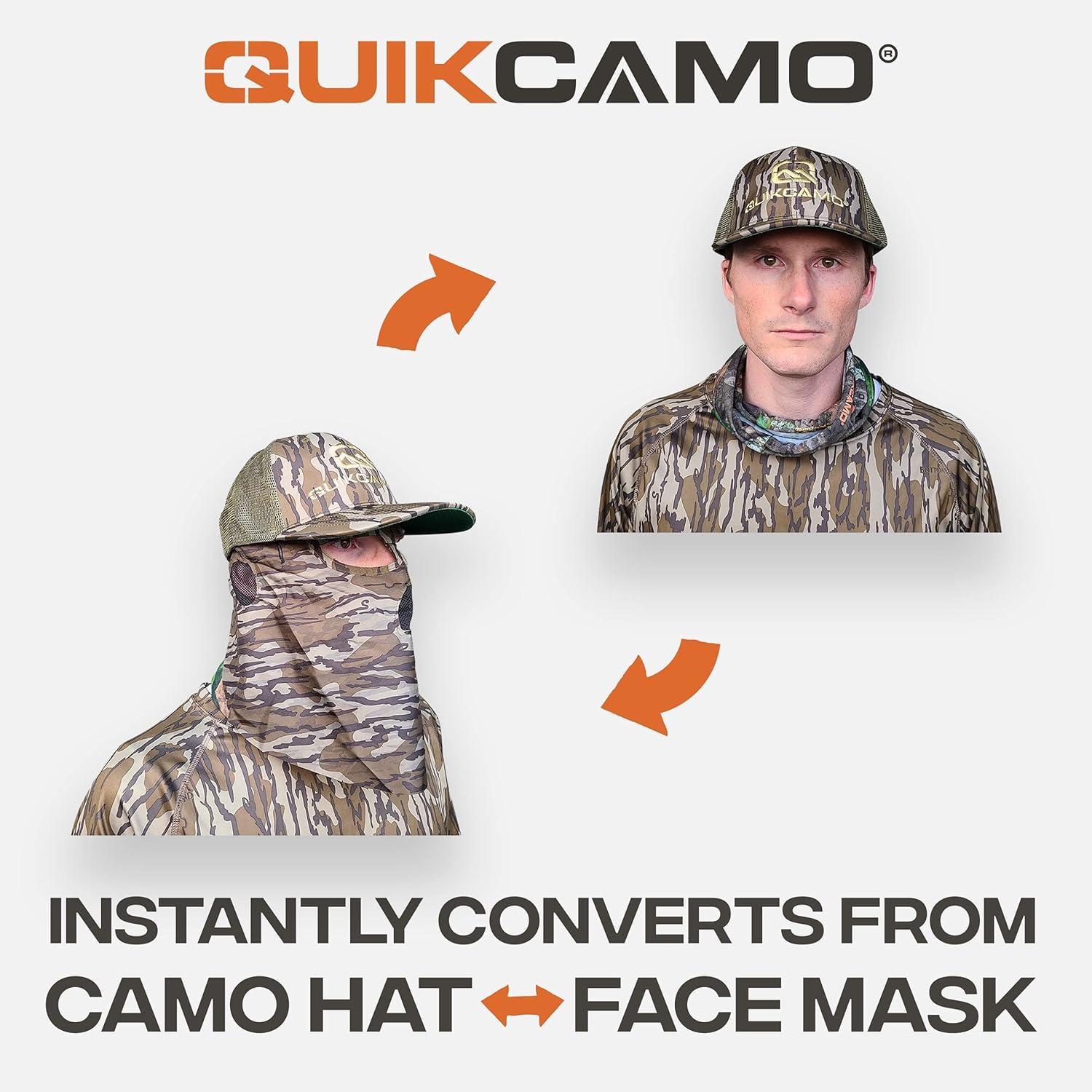 imageQuikCamo Mossy Oak Shadow Grass Blades Camo Hat with Builtin Face Mask for Duck Hunting Adj Velcro Closure
