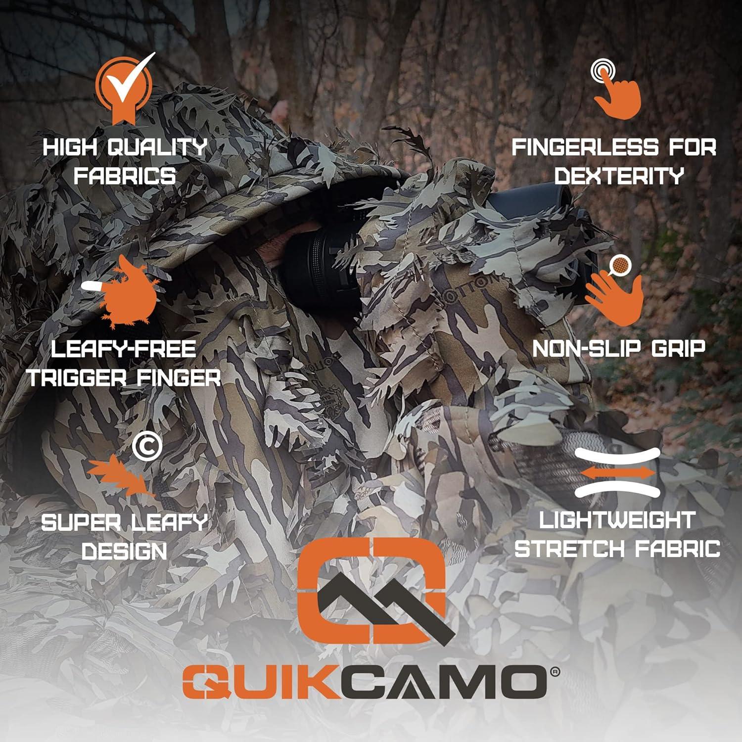 imageQuikCamo Mossy Oak and Realtree Lightweight 3D Leafy Camo Hunting Gloves for Men Touch Screen Enabled or Fingerless OptionsFingerless Tips NWTF Obsession