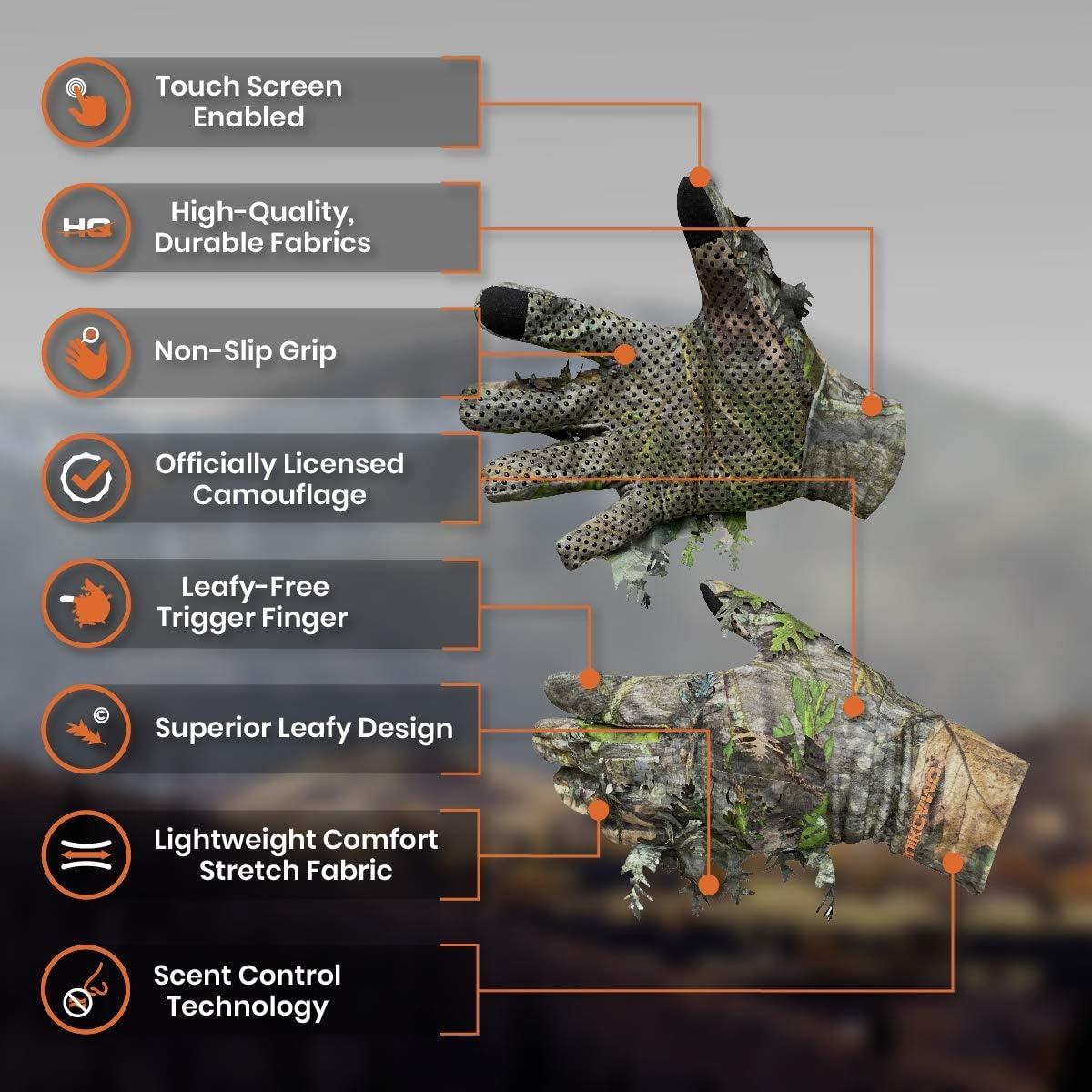 imageQuikCamo Mossy Oak and Realtree Lightweight 3D Leafy Camo Hunting Gloves for Men Touch Screen Enabled or Fingerless OptionsTouch Screen Tips New Bottomland