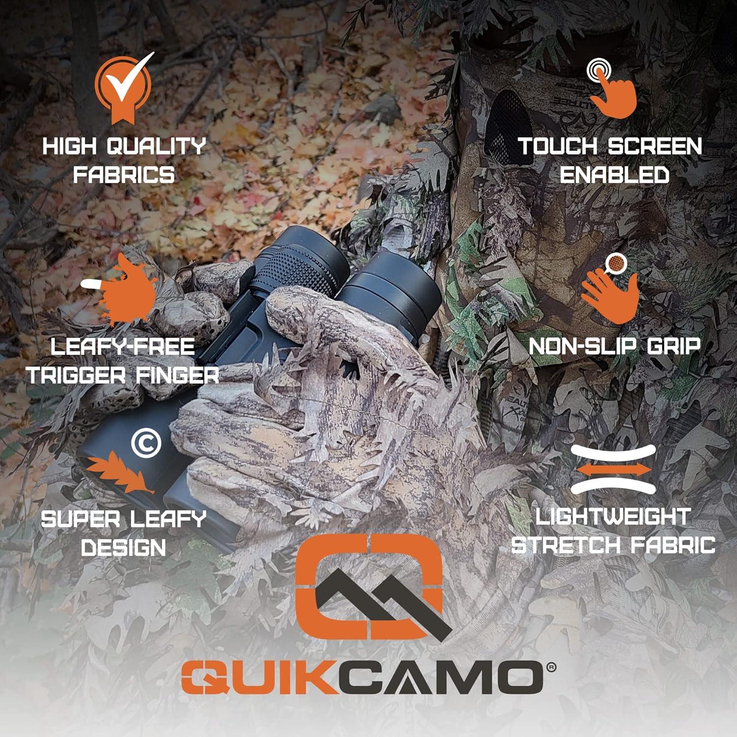 imageQuikCamo Mossy Oak and Realtree Lightweight 3D Leafy Camo Hunting Gloves for Men Touch Screen Enabled or Fingerless OptionsTouch Screen Tips Realtree Xtra Green