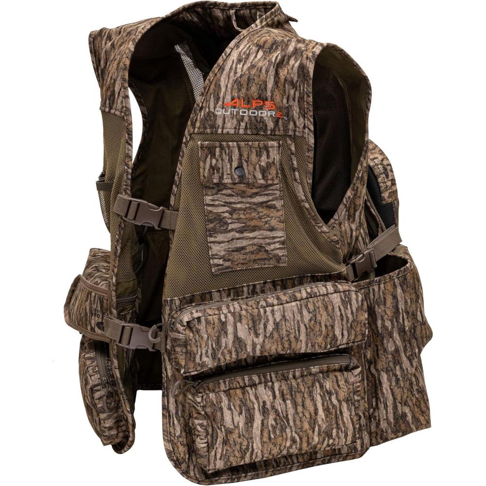 imageALPS OutdoorZ Super Elite 40 Camo Turkey Vest Featuring Removable Fold Away Seat Game Bag and Call and Striker PocketsMossy Oak Bottomland