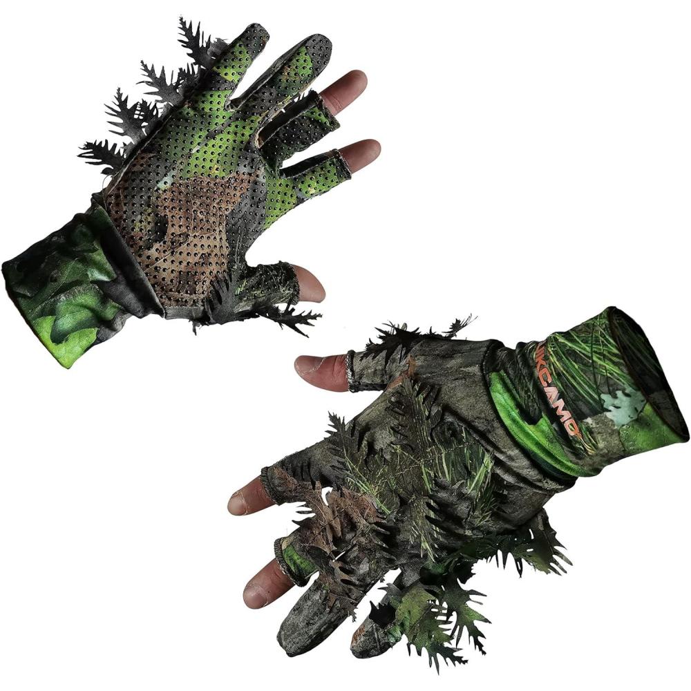 imageQuikCamo Fingerless Lightweight 3D Leafy Camo Hunting Gloves for Men SmallMed Mossy Oak Obsession