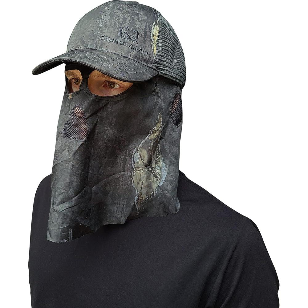 imageQuikCamo Mossy Oak Duck Blind Camo Face Mask ampamp Hat for Men  OSFM Adjustable Mesh Camo Turkey Hunting MaskBlack