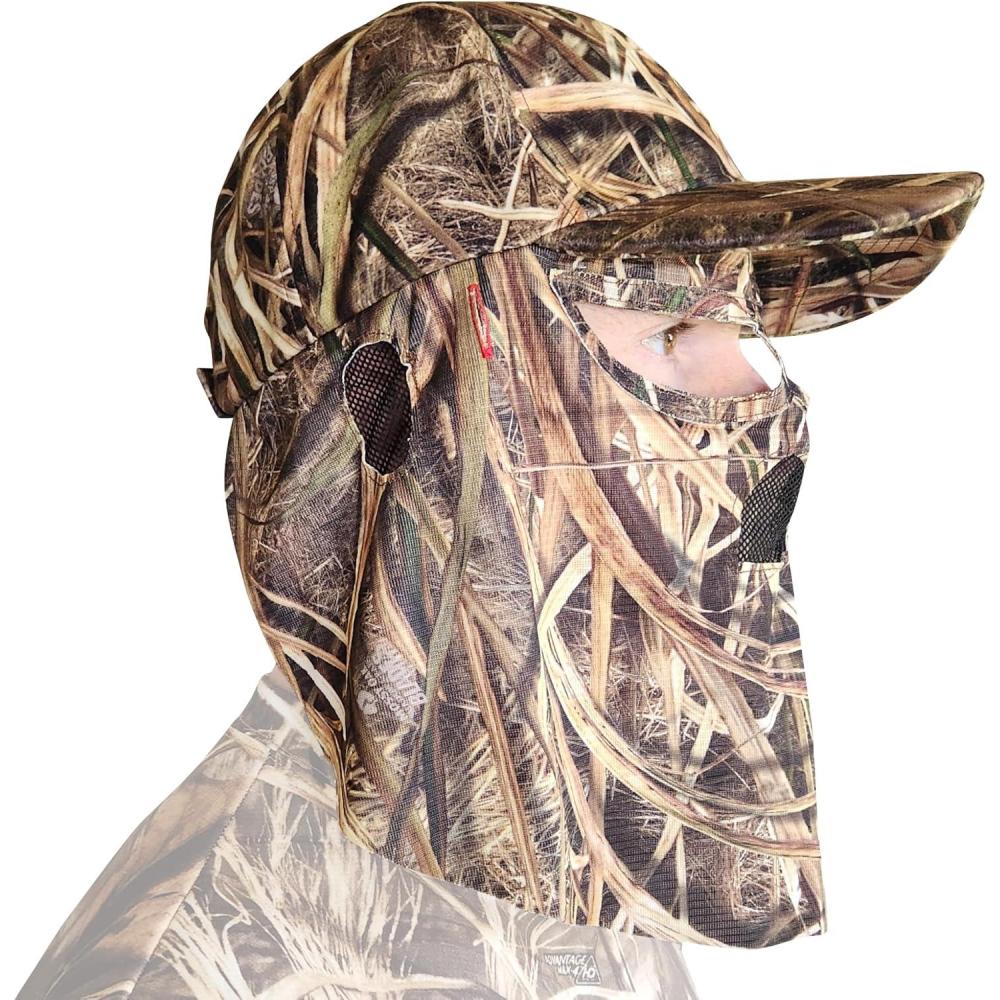 imageQuikCamo Mossy Oak Shadow Grass Blades Camo Hat with Builtin Face Mask for Duck Hunting Adj Velcro Closure