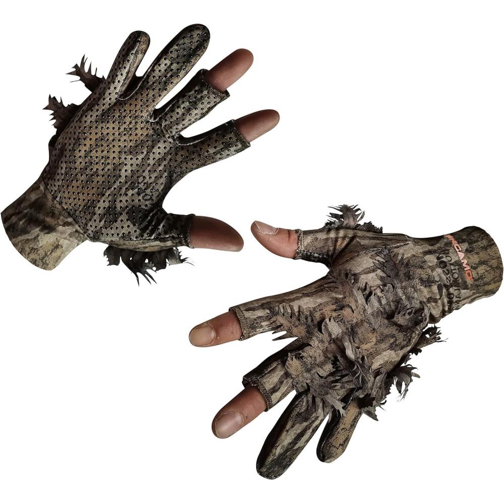 imageQuikCamo Mossy Oak and Realtree Lightweight 3D Leafy Camo Hunting Gloves for Men Touch Screen Enabled or Fingerless OptionsFingerless Tips New Bottomland