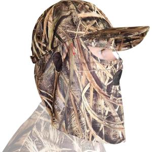 QuikCamo Mossy Oak Shadow Grass Blades Camo Hat with Built-in Face Mask for Duck Hunting (Adj Velcro Closure)