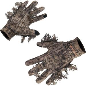 QuikCamo Mossy Oak and Realtree Lightweight 3D Leafy Camo Hunting Gloves for Men (Touch Screen Enabled or Fingerless Options)(Touch Screen Tips: New Bottomland)