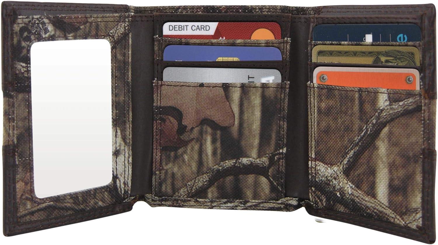 imageZEPPRO Mens Mossy Oak Nylon and Leather Trifold Concho Wallet Camo One Size