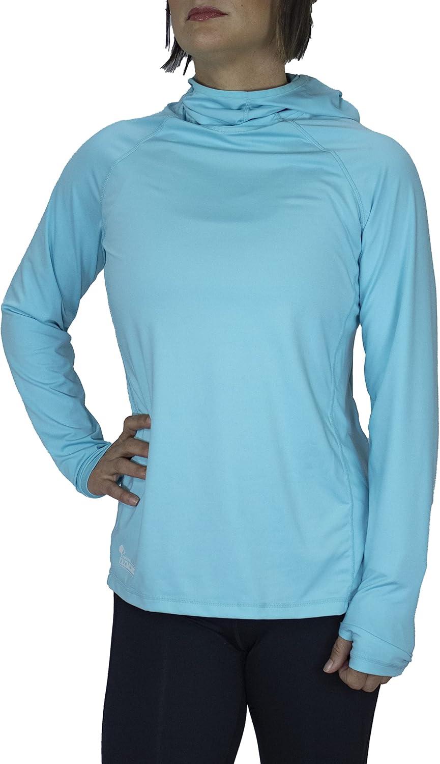 imageWomens UPF 50 Lightweight Quick Dry Sun Protection Outdoor Hoodie with gaiterBlue Radience