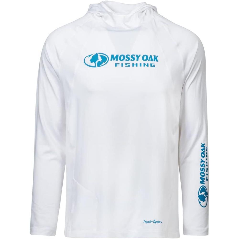 imageMossy Oak Mens Lightweight Sun Hoodie Hooded Fishing ShirtsBrillant White