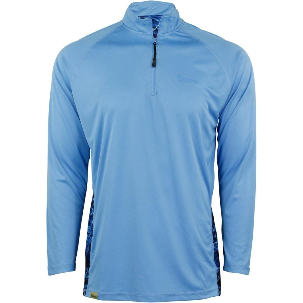 imageMossy Oak Mens Ls Performance Moisture Wicking 14 Zip Fishing ShirtOcean Blue  Marlin