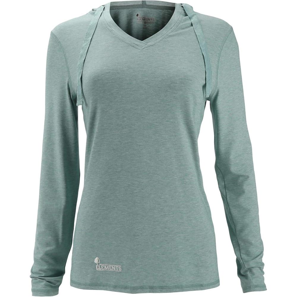 imageWomens Long Sleeve VNeck UPF 50 Quick Dry Sun Protection Lightweight Outdoor HoodieAquifer Heather