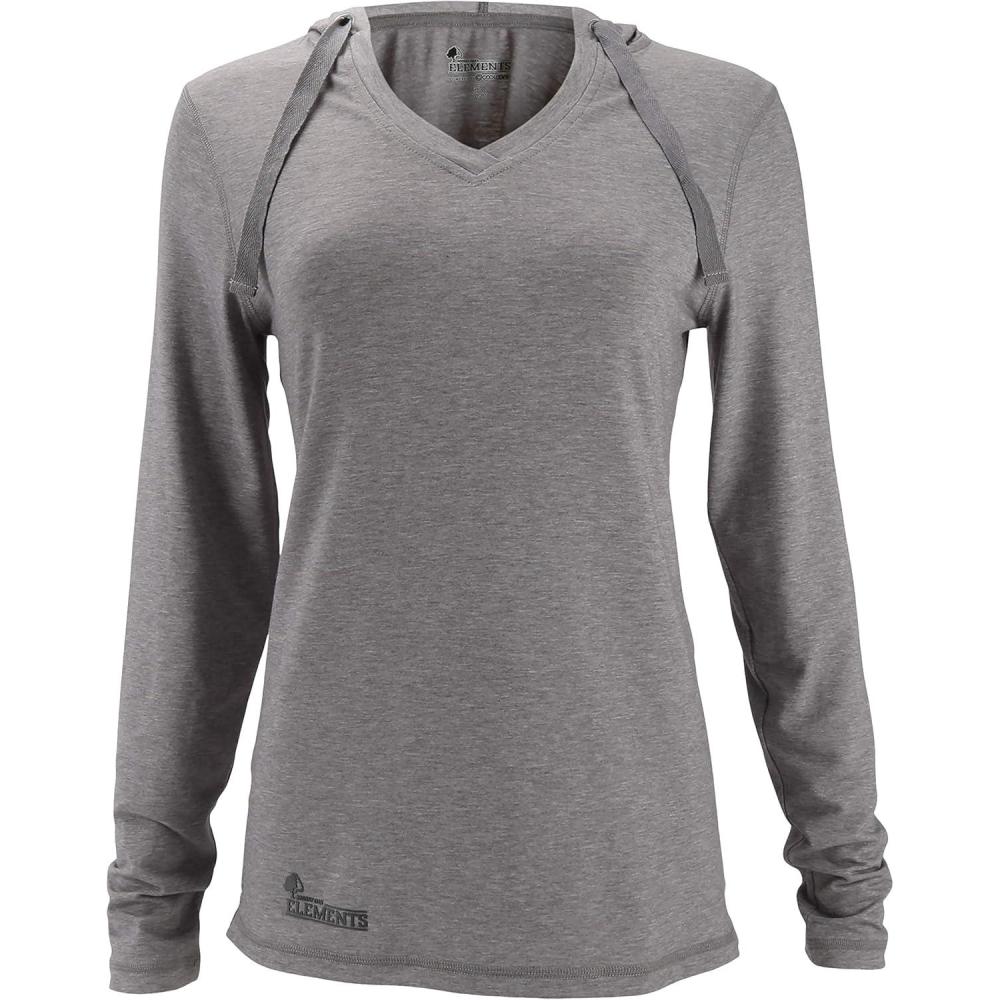 imageWomens Long Sleeve VNeck UPF 50 Quick Dry Sun Protection Lightweight Outdoor HoodieHeather Grey