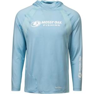Mossy Oak Men’s Lightweight Sun Hoodie, Hooded Fishing Shirts(Cool Blue)