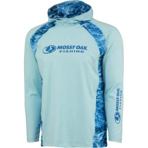 Mossy Oak Men’s Lightweight Sun Hoodie, Hooded Fishing Shirts(Iced Aqua)