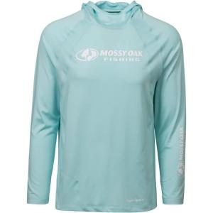 Mossy Oak Men’s Lightweight Sun Hoodie, Hooded Fishing Shirts(Iced Aqua21)