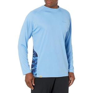Mossy Oak Men’s Long Sleeve Performance Moisture Wicking Fishing Shirt(Ocean Blue/Marlin)
