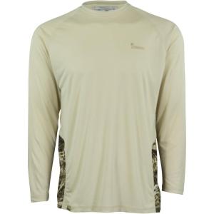 Mossy Oak Men’s Long Sleeve Performance Moisture Wicking Fishing Shirt(Oyster Tan/Sandcrab)