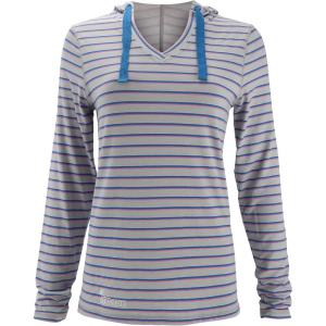Women’s Long Sleeve V-Neck UPF 50 Quick Dry Sun Protection Lightweight Outdoor Hoodie(Blue & Pink Stripe)