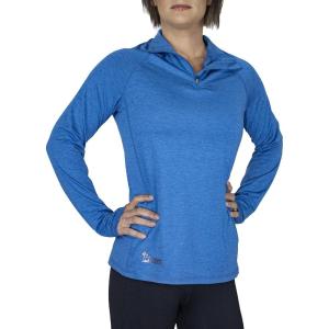Women’s UPF 50+ Long Sleeve Lightweight Quick Dry Sun Protection Zip Pullover Thumb Hole(Mykonos Blue)