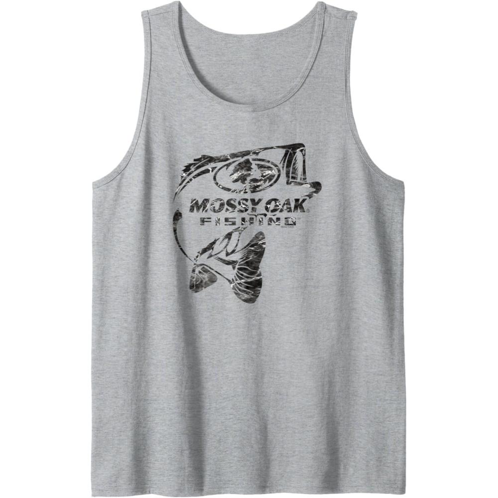 imageMossy Oak Fishing Bass Open Water Classic Black Logo Tank TopHeather Grey