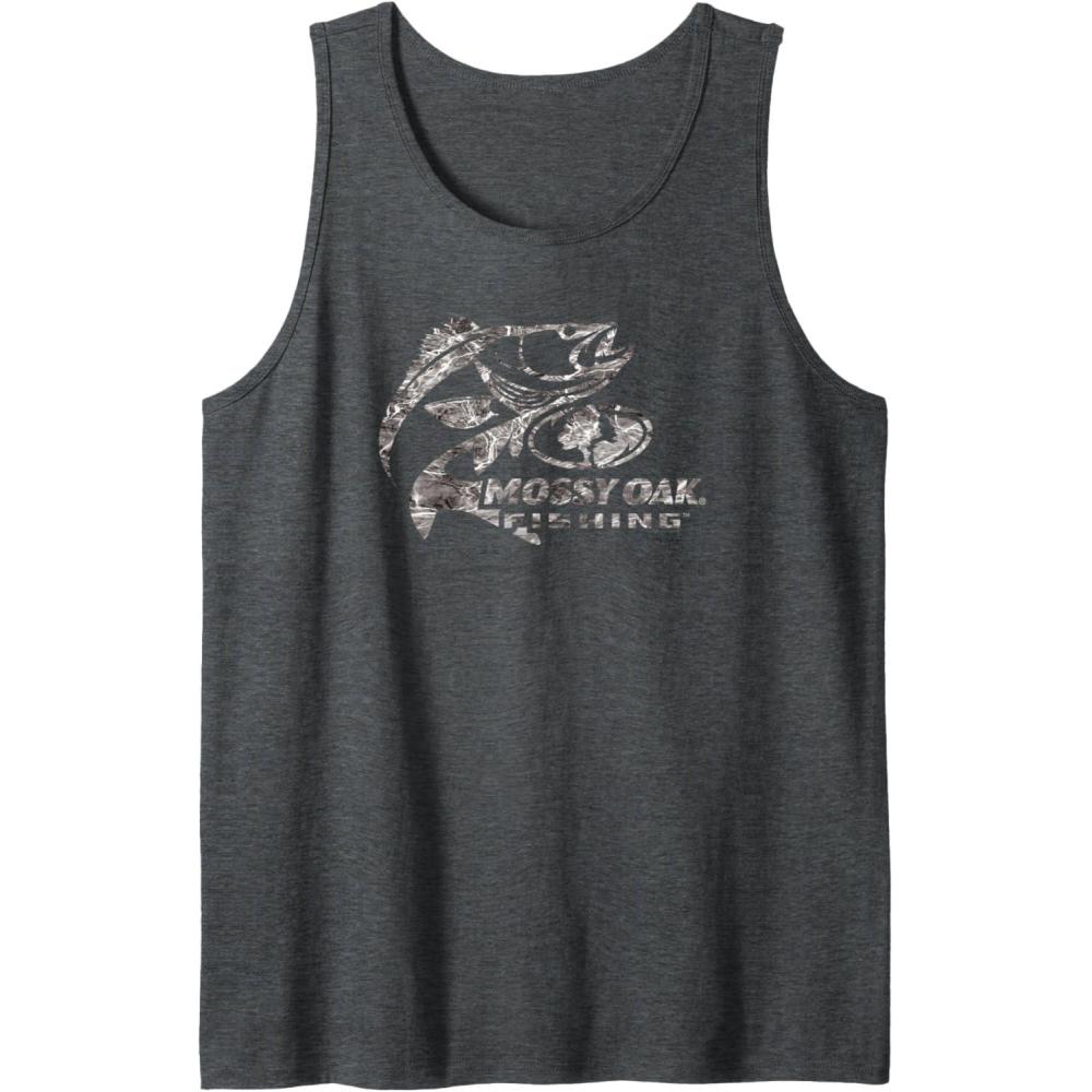 imageMossy Oak Fishing Bass Target Ocean Outdoors Grey Logo Tank TopDark Heather Grey