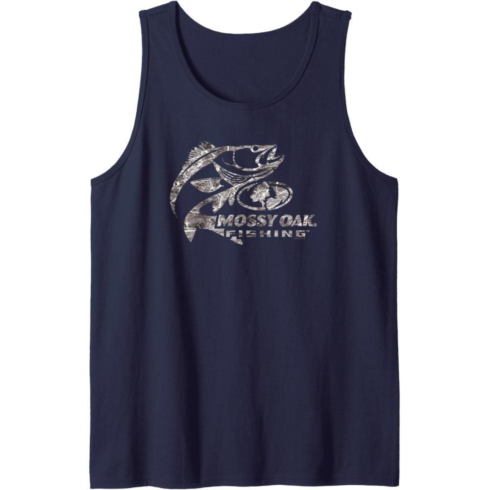 imageMossy Oak Fishing Bass Target Ocean Outdoors Grey Logo Tank TopNavy Blue