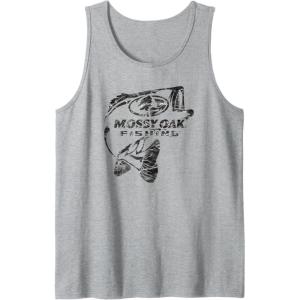 Mossy Oak Fishing Bass Open Water Classic Black Logo Tank Top(Heather Grey)