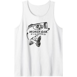 Mossy Oak Fishing Bass Open Water Classic Black Logo Tank Top(White)
