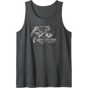 Mossy Oak Fishing Bass Target Ocean Outdoors Grey Logo Tank Top(Dark Heather Grey)
