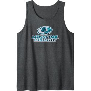 Mossy Oak Fishing Open Water Classic Blue Logo Tank Top(Dark Heather Grey)