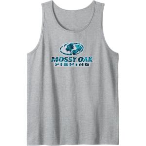Mossy Oak Fishing Open Water Classic Blue Logo Tank Top(Heather Grey)