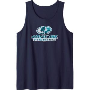 Mossy Oak Fishing Open Water Classic Blue Logo Tank Top(Navy Blue)