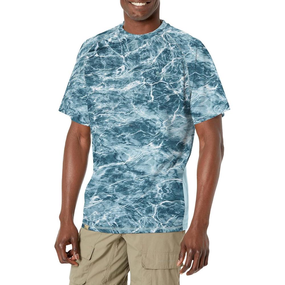 imageMossy Oak Elements Short Sleeve Performance Moisture Wicking Fishing Shirt for MenSpindrift  Blue Horizon