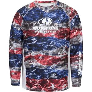 Mossy Oak Men’s Patriotic Fishing Shirts Long Sleeve with Sun Protection(Americana)