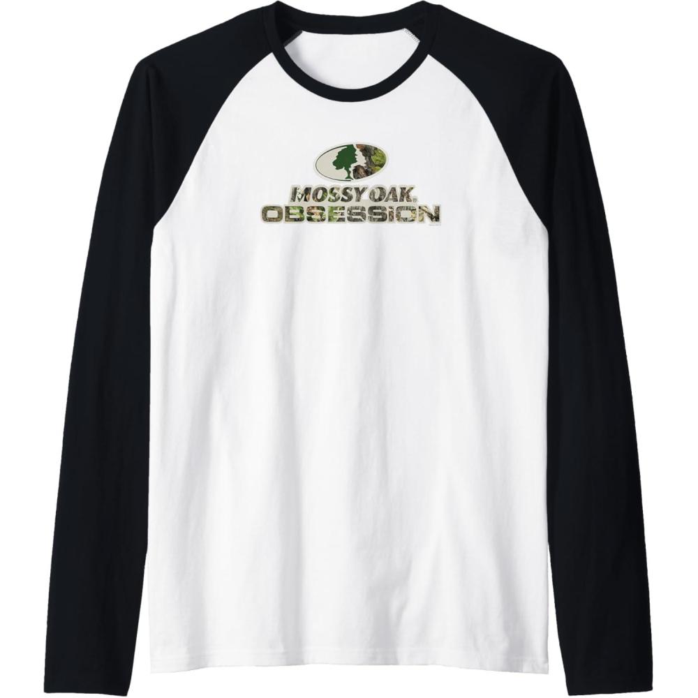 imageMossy Oak Obsession Camouflage Classic Outdoors Logo Raglan Baseball TeeBlackWhite