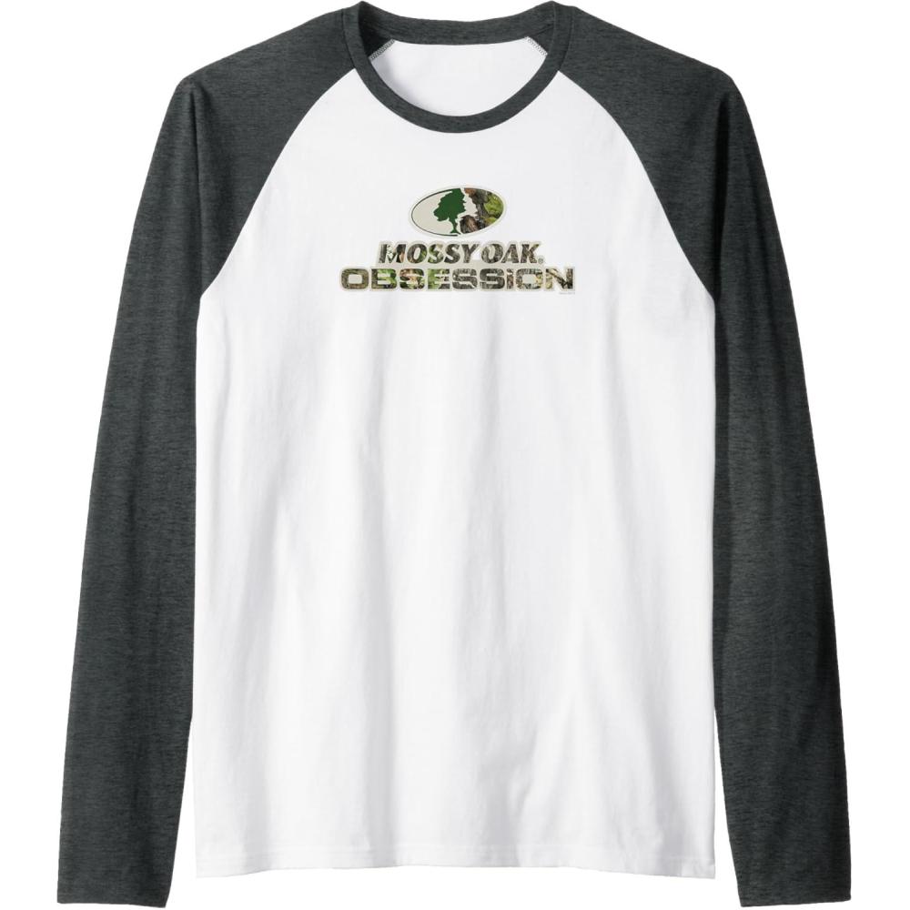 imageMossy Oak Obsession Camouflage Classic Outdoors Logo Raglan Baseball TeeDark Heather GreyWhite