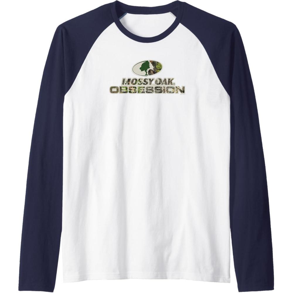 imageMossy Oak Obsession Camouflage Classic Outdoors Logo Raglan Baseball TeeNavy BlueWhite