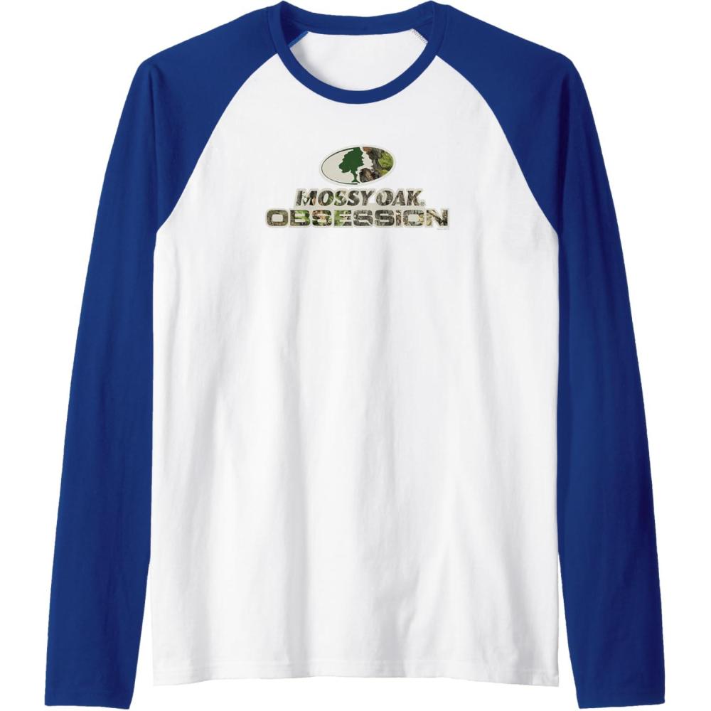 imageMossy Oak Obsession Camouflage Classic Outdoors Logo Raglan Baseball TeeRoyal BlueWhite