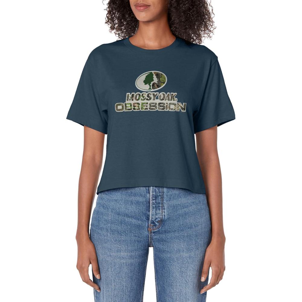 imageMossy Oak Obsession Camouflage Classic Outdoors Logo Womens Crop TopDark Blue