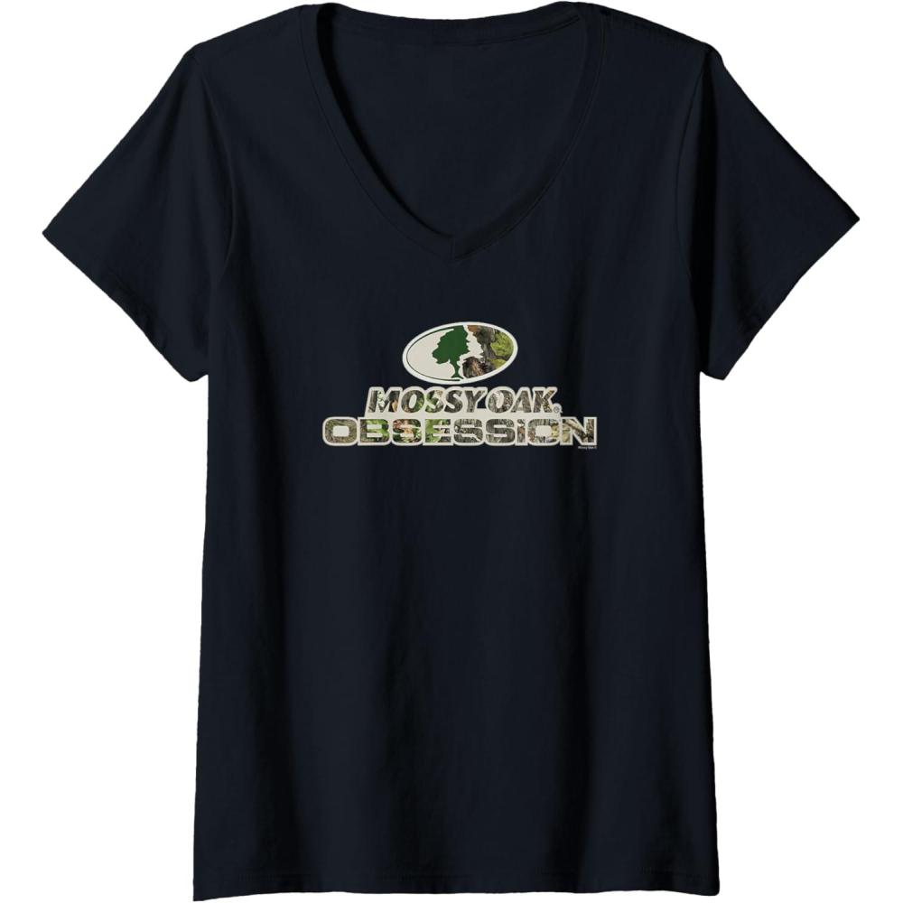 imageWomens Mossy Oak Obsession Camouflage Classic Outdoors Logo VNeck TShirtBlack