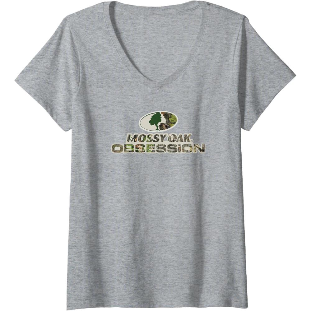 imageWomens Mossy Oak Obsession Camouflage Classic Outdoors Logo VNeck TShirtHeather Grey