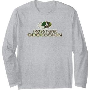Mossy Oak Obsession Camouflage Classic Outdoors Logo Long Sleeve T-Shirt(Heather Grey)